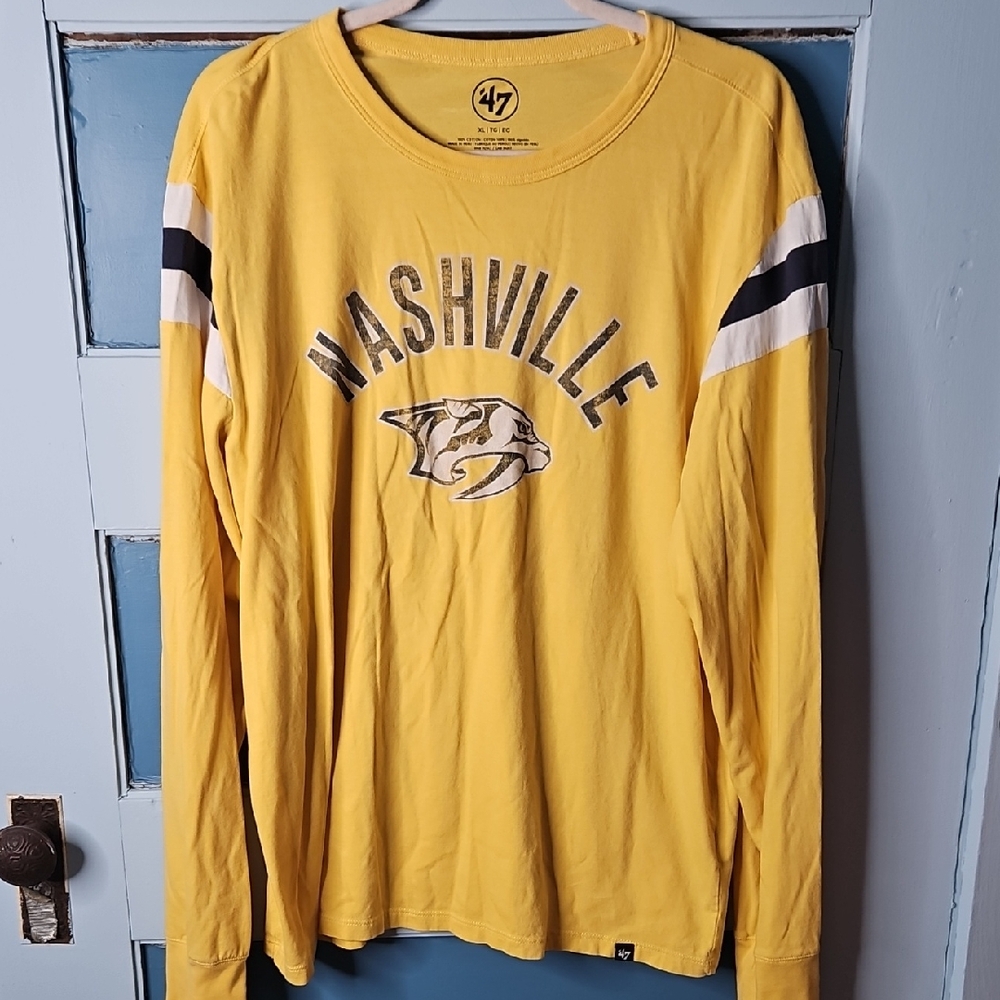 ‘47 Brand Yellow Nashville Predators Long Sleeve Tee Shirt XL